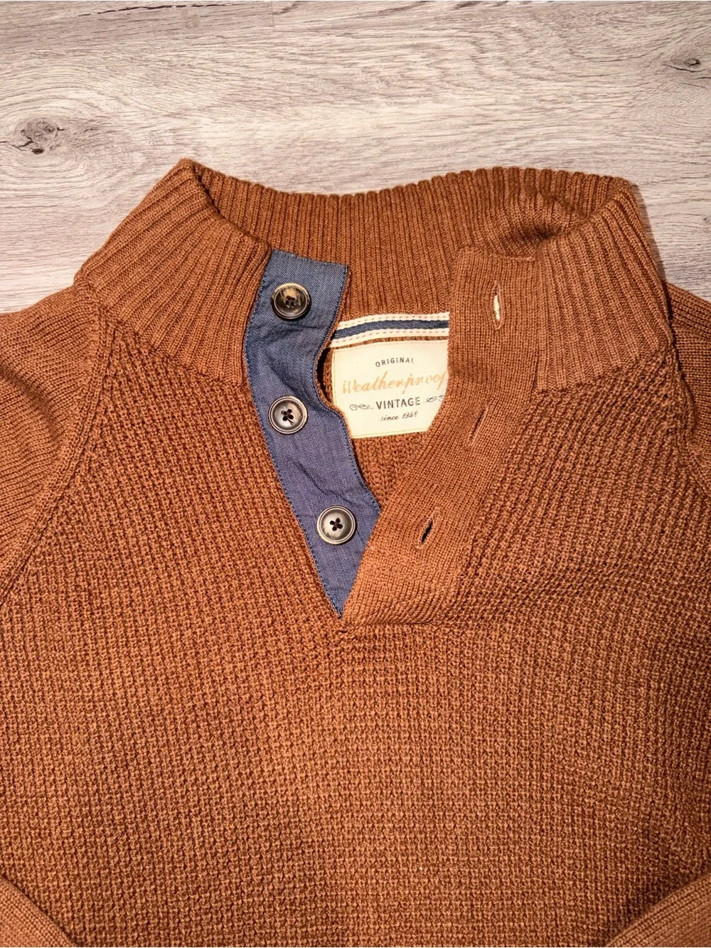 Men's Chestnut Brown Button-Neck Sweater